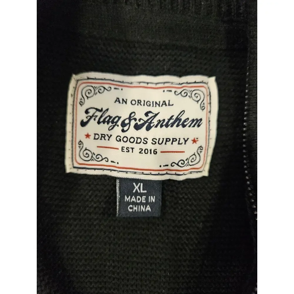 Flag & Anthem Pullover Sweater Men's Size XL Black Knit 1/4 Zip Long Sleeve